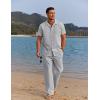 COOFANDY Men 2 Piece Linen Outfit Beach Button Down Shirt Casual Loose Pant Sets(Light Grey)