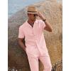 COOFANDY Men 2 Piece Linen Outfit Beach Button Down Shirt Casual Loose Pant Sets(Light Pink)