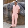 COOFANDY Men 2 Piece Linen Outfit Beach Button Down Shirt Casual Loose Pant Sets(Light Pink)