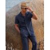 COOFANDY Men 2 Piece Linen Outfit Beach Button Down Shirt Casual Loose Pant Sets(Navy Blue)