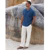 COOFANDY Men 2 Piece Linen Outfit Beach Button Down Shirt Casual Loose Pant Sets(Navy Shirt/White Pants)