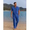 COOFANDY Men 2 Piece Linen Outfit Beach Button Down Shirt Casual Loose Pant Sets(Royal Blue)