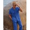 COOFANDY Men 2 Piece Linen Outfit Beach Button Down Shirt Casual Loose Pant Sets(Royal Blue)