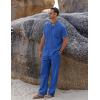 COOFANDY Men 2 Piece Linen Outfit Beach Button Down Shirt Casual Loose Pant Sets(Royal Blue)
