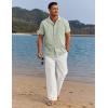 COOFANDY Men 2 Piece Linen Outfit Beach Button Down Shirt Casual Loose Pant Sets(Sage Green Shirt/White Pants)