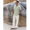 COOFANDY Men 2 Piece Linen Outfit Beach Button Down Shirt Casual Loose Pant Sets(Sage Green Shirt/White Pants)
