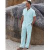 COOFANDY Men 2 Piece Linen Outfit Beach Button Down Shirt Casual Loose Pant Sets(Sky Blue)
