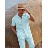 COOFANDY Men 2 Piece Linen Outfit Beach Button Down Shirt Casual Loose Pant Sets(Sky Blue)