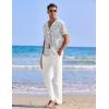 COOFANDY Men 2 Piece Linen Outfit Beach Button Down Shirt Casual Loose Pant Sets(White Floral Shirt/White Pants)