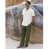 COOFANDY Men 2 Piece Linen Outfit Beach Button Down Shirt Casual Loose Pant Sets(White Shirt/Army Green Pants)