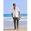 COOFANDY Men 2 Piece Linen Outfit Beach Button Down Shirt Casual Loose Pant Sets(White Shirt/Army Green Pants)
