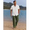 COOFANDY Men 2 Piece Linen Outfit Beach Button Down Shirt Casual Loose Pant Sets(White Shirt/Army Green Pants)