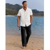 COOFANDY Men 2 Piece Linen Outfit Beach Button Down Shirt Casual Loose Pant Sets(White Shirt/Black Pants)