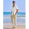 COOFANDY Men 2 Piece Linen Outfit Beach Button Down Shirt Casual Loose Pant Sets(White Shirt/Khaki Pants)