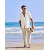 COOFANDY Men 2 Piece Linen Outfit Beach Button Down Shirt Casual Loose Pant Sets(White Shirt/Khaki Pants)