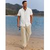COOFANDY Men 2 Piece Linen Outfit Beach Button Down Shirt Casual Loose Pant Sets(White Shirt/Khaki Pants)