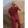 COOFANDY Men 2 Piece Linen Outfit Beach Button Down Shirt Casual Loose Pant Sets(Wine Red)
