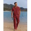 COOFANDY Men 2 Piece Linen Outfit Beach Button Down Shirt Casual Loose Pant Sets(Wine Red)