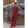 COOFANDY Men 2 Piece Linen Outfit Beach Button Down Shirt Casual Loose Pant Sets(Wine Red)