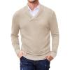 COOFANDY Men Casual Knitted Sweaters Shawl Collar Dress Sweater Long Sleeve V-Neck Pullover Tops(Apricot)