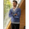 COOFANDY Men Casual Knitted Sweaters Shawl Collar Dress Sweater Long Sleeve V-Neck Pullover Tops(Blue)