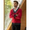 COOFANDY Men Casual Knitted Sweaters Shawl Collar Dress Sweater Long Sleeve V-Neck Pullover Tops(Red)