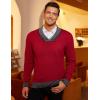 COOFANDY Men Casual Knitted Sweaters Shawl Collar Dress Sweater Long Sleeve V-Neck Pullover Tops(Red)