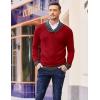COOFANDY Men Casual Knitted Sweaters Shawl Collar Dress Sweater Long Sleeve V-Neck Pullover Tops(Red)