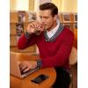COOFANDY Men Casual Knitted Sweaters Shawl Collar Dress Sweater Long Sleeve V-Neck Pullover Tops(Red)