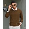 COOFANDY Men Casual V Neck Sweater Ribbed Knit Slim Fit Long Sleeve Pullover Top(Dark Brown)