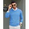 COOFANDY Men Casual V Neck Sweater Ribbed Knit Slim Fit Long Sleeve Pullover Top(Light Blue)