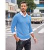 COOFANDY Men Casual V Neck Sweater Ribbed Knit Slim Fit Long Sleeve Pullover Top(Light Blue)
