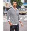 COOFANDY Men Casual V Neck Sweater Ribbed Knit Slim Fit Long Sleeve Pullover Top(Light Grey)