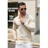COOFANDY Men Knit Long Sleeve Polo Shirts Casual Dress Collared Sweater Pullover Button Down Golf Polo Shirts(Beige)