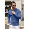 COOFANDY Men Knit Long Sleeve Polo Shirts Casual Dress Collared Sweater Pullover Button Down Golf Polo Shirts(Blue)
