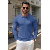 COOFANDY Men Knit Long Sleeve Polo Shirts Casual Dress Collared Sweater Pullover Button Down Golf Polo Shirts(Blue)
