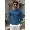 COOFANDY Men Knit Long Sleeve Polo Shirts Casual Dress Collared Sweater Pullover Button Down Golf Polo Shirts(Denim Blue)