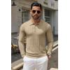 COOFANDY Men Knit Long Sleeve Polo Shirts Casual Dress Collared Sweater Pullover Button Down Golf Polo Shirts(Khaki)
