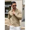 COOFANDY Men Knit Long Sleeve Polo Shirts Casual Dress Collared Sweater Pullover Button Down Golf Polo Shirts(Khaki)