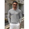 COOFANDY Men Knit Long Sleeve Polo Shirts Casual Dress Collared Sweater Pullover Button Down Golf Polo Shirts(Light Grey)