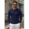 COOFANDY Men Knit Long Sleeve Polo Shirts Casual Dress Collared Sweater Pullover Button Down Golf Polo Shirts(Navy Blue)