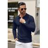 COOFANDY Men Knit Long Sleeve Polo Shirts Casual Dress Collared Sweater Pullover Button Down Golf Polo Shirts(Navy Blue)
