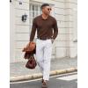COOFANDY Men Long Sleeve Polo Sweater Knitted Polo Slim Fit Waffle Collared Pullover Sweater(Brown)