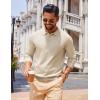 COOFANDY Men Long Sleeve Polo Sweater Knitted Polo Slim Fit Waffle Collared Pullover Sweater(Champagne)