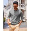 COOFANDY Men Long Sleeve Polo Sweater Knitted Polo Slim Fit Waffle Collared Pullover Sweater(Grey)