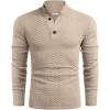 COOFANDY Men Quarter Button Sweater Pullover Cable Knit Henley Mock Neck Sweater(Beige)