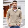 COOFANDY Men Quarter Button Sweater Pullover Cable Knit Henley Mock Neck Sweater(Beige)