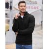 COOFANDY Men Quarter Button Sweater Pullover Cable Knit Henley Mock Neck Sweater(Black)