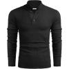 COOFANDY Men Quarter Button Sweater Pullover Cable Knit Henley Mock Neck Sweater(Black)