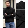COOFANDY Men Quarter Button Sweater Pullover Cable Knit Henley Mock Neck Sweater(Black)